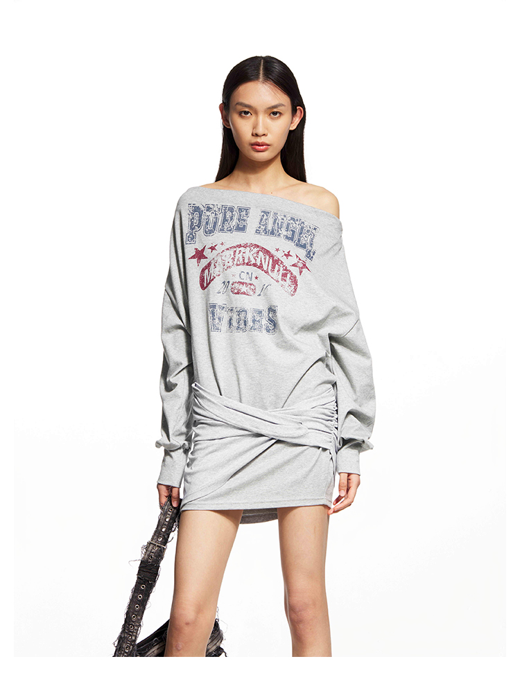 Grey Off-Shoulder Knotted Dress