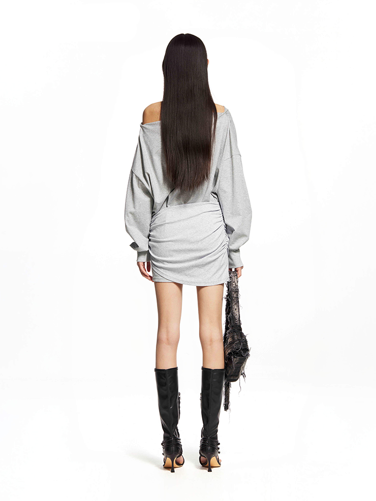 Grey Off-Shoulder Knotted Dress
