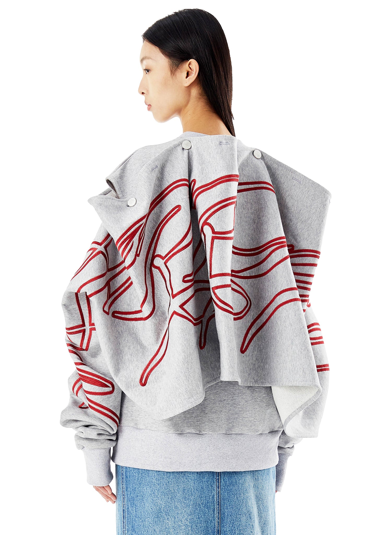 Grey Scarf Embroidery Hoodie