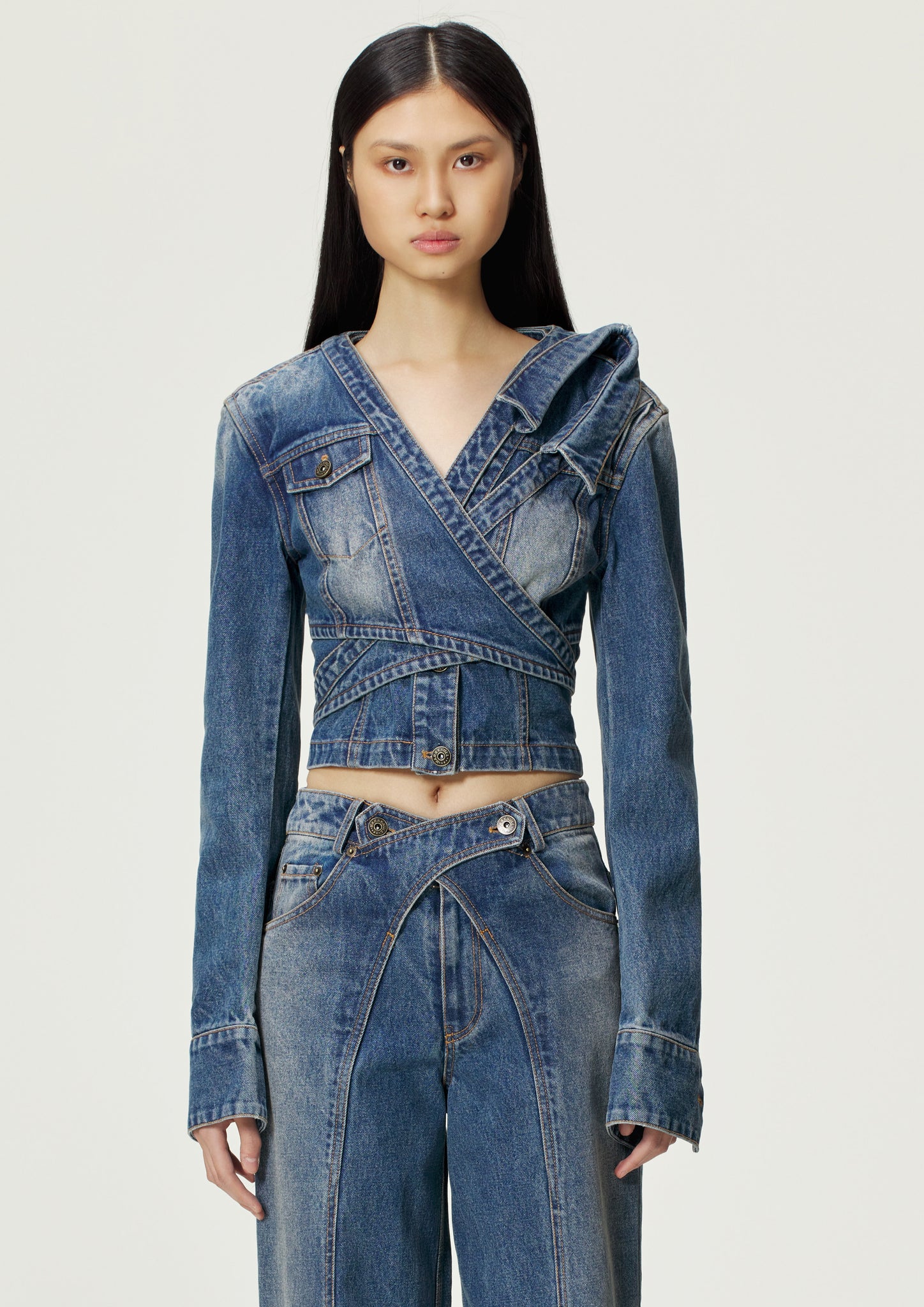 Blue Asymmetric Denim Jacket