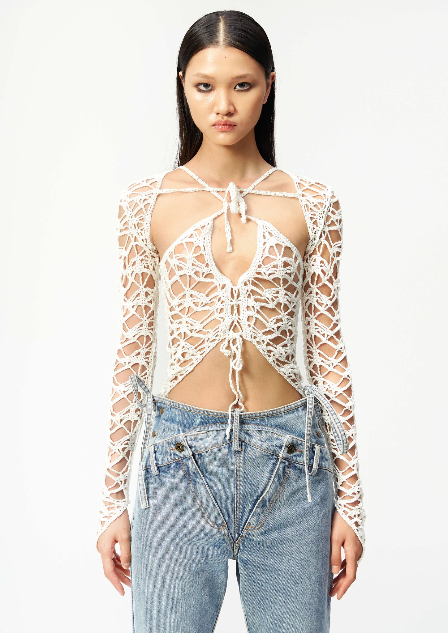 White hand crochet top