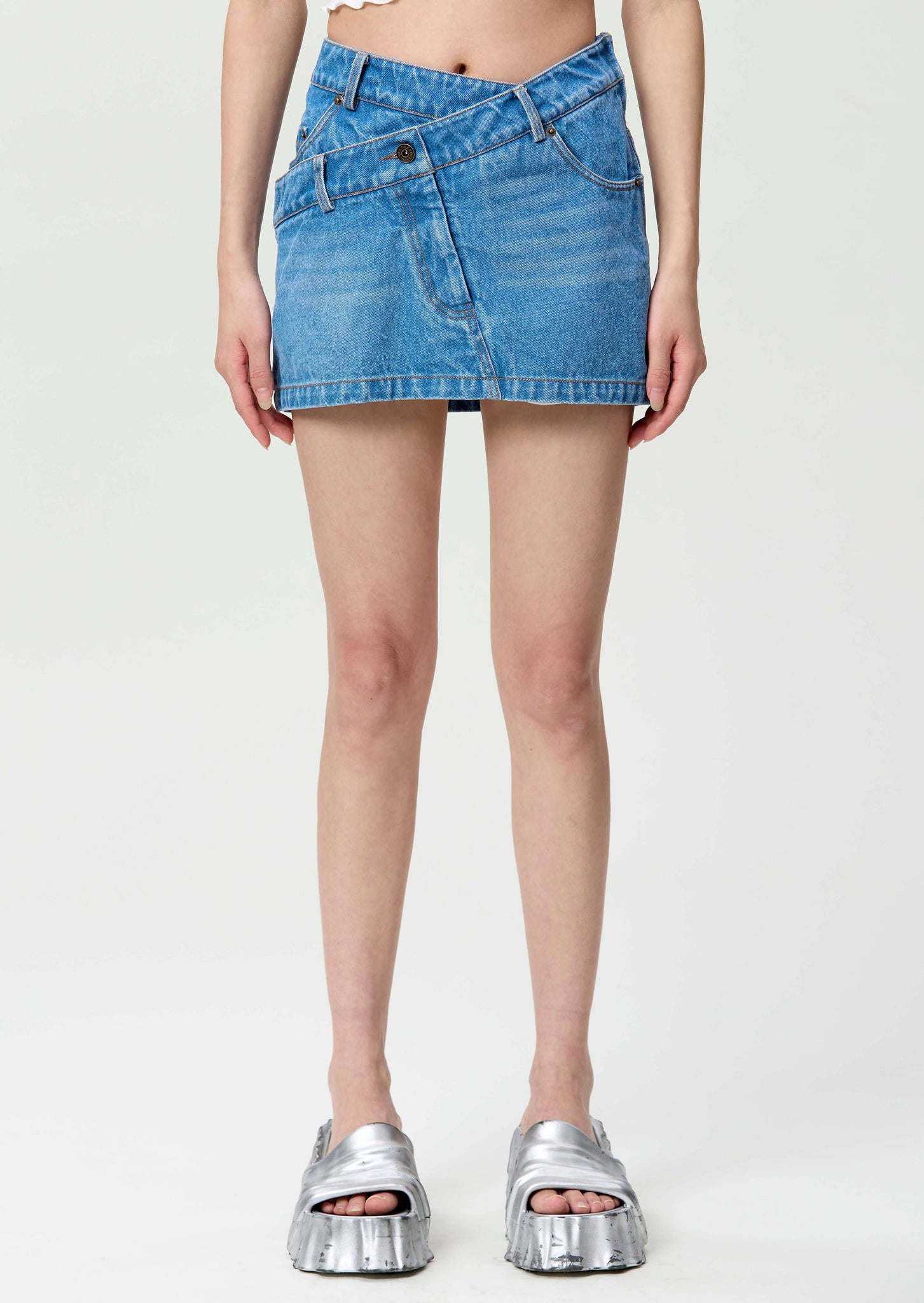 Blue dislocation denim skirt