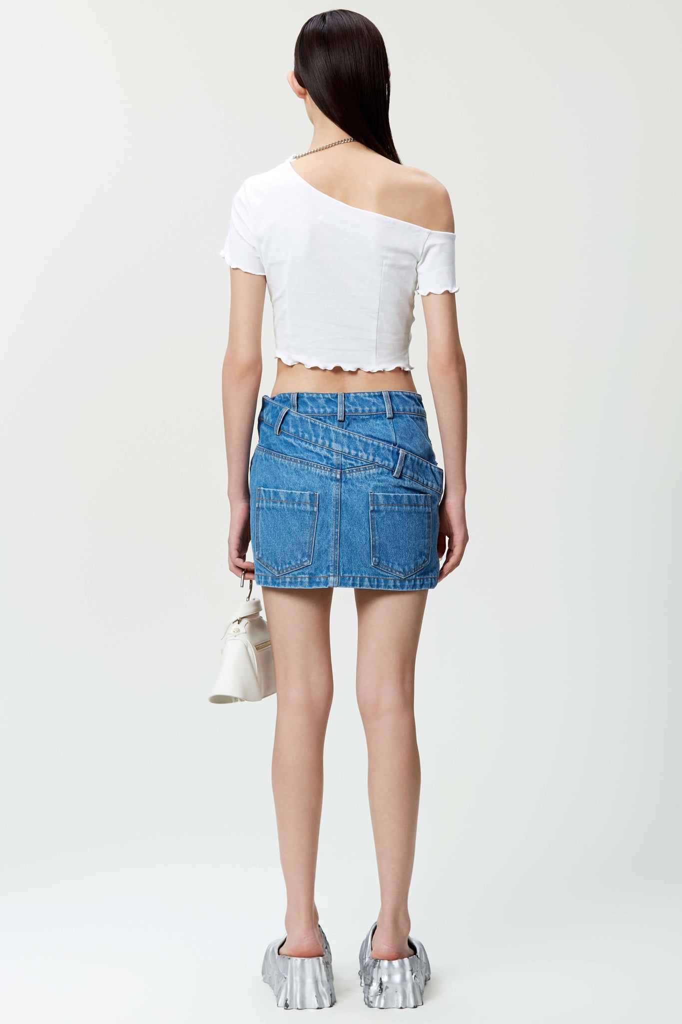 Blue dislocation denim skirt