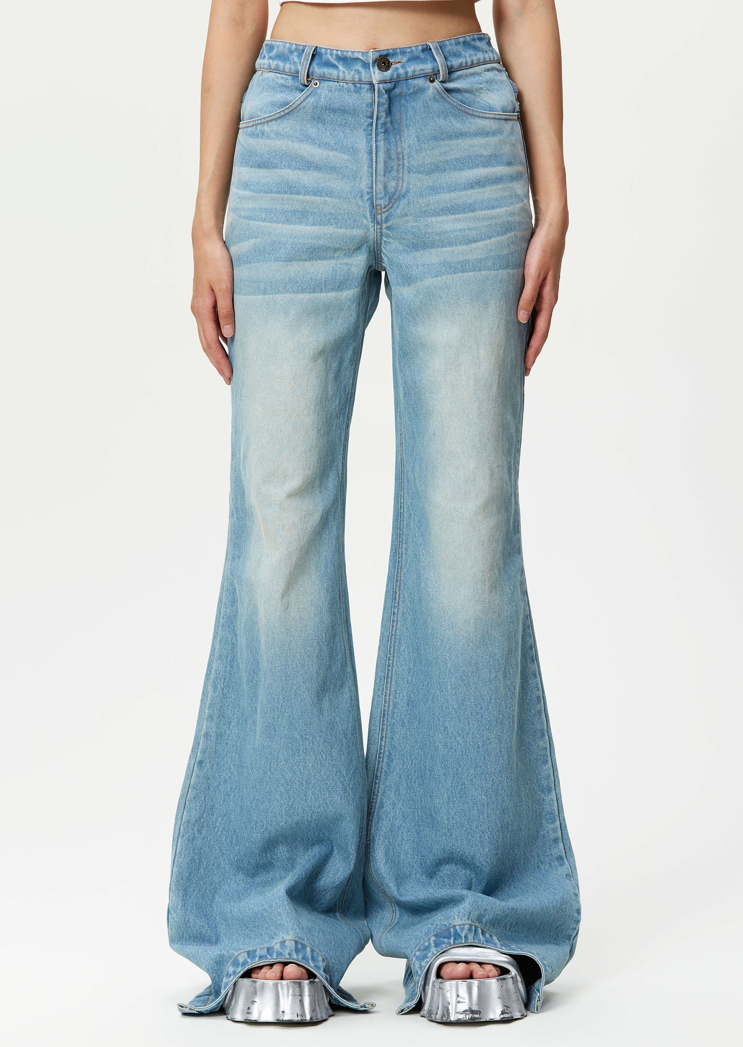 Blue washed long denim pants