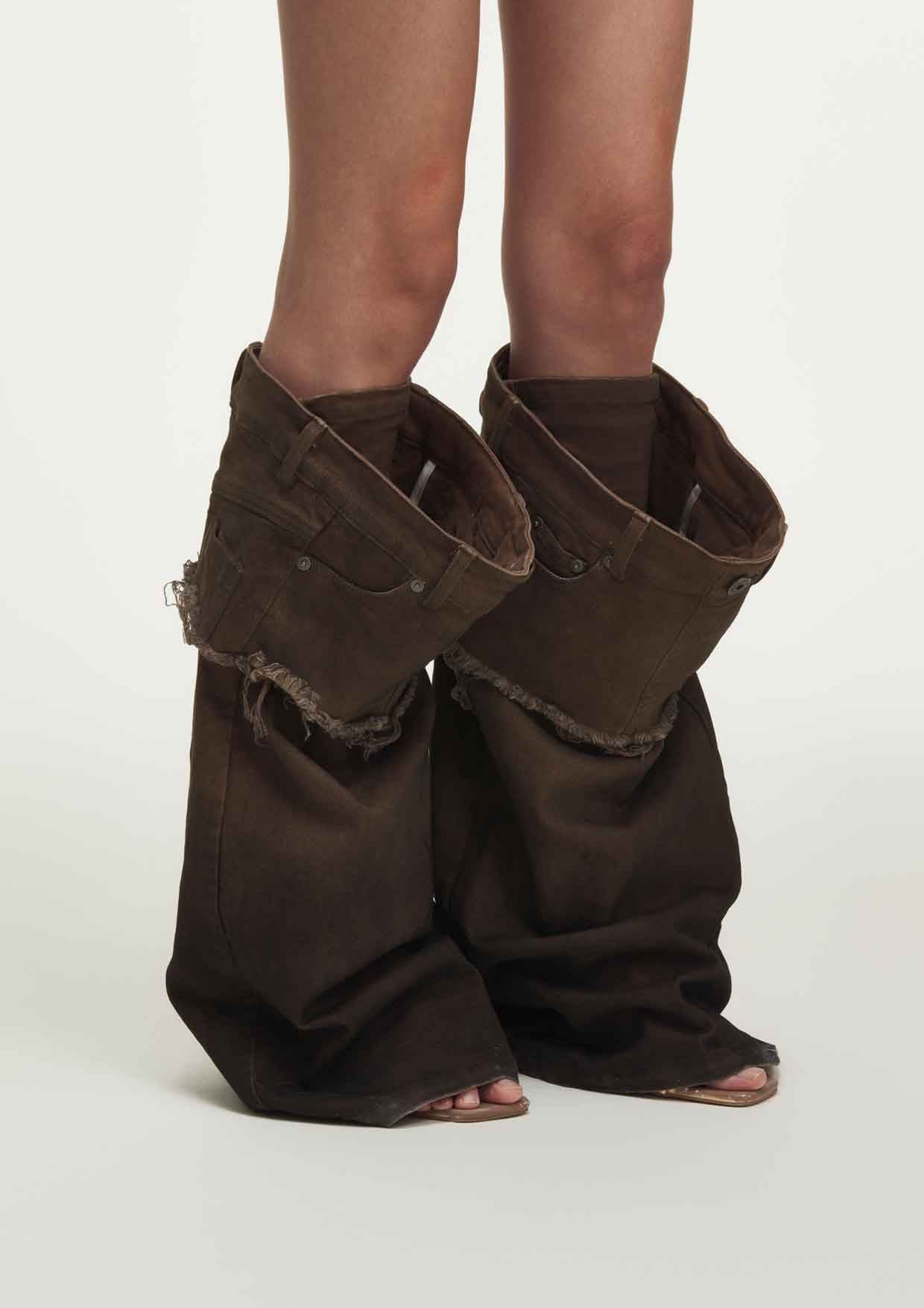 BROWN DENIM LEG WARMER