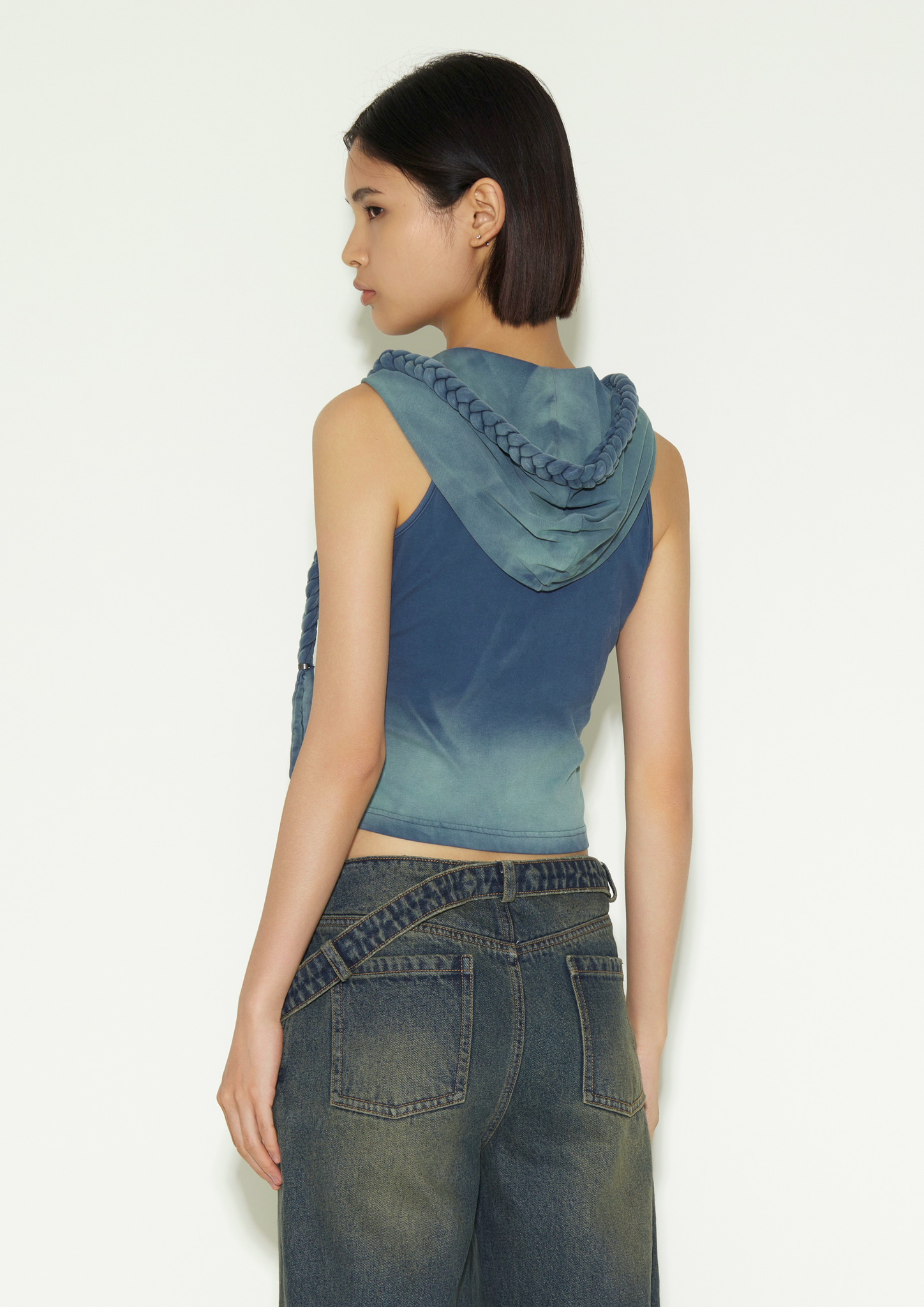 Blue washed hair detail vest