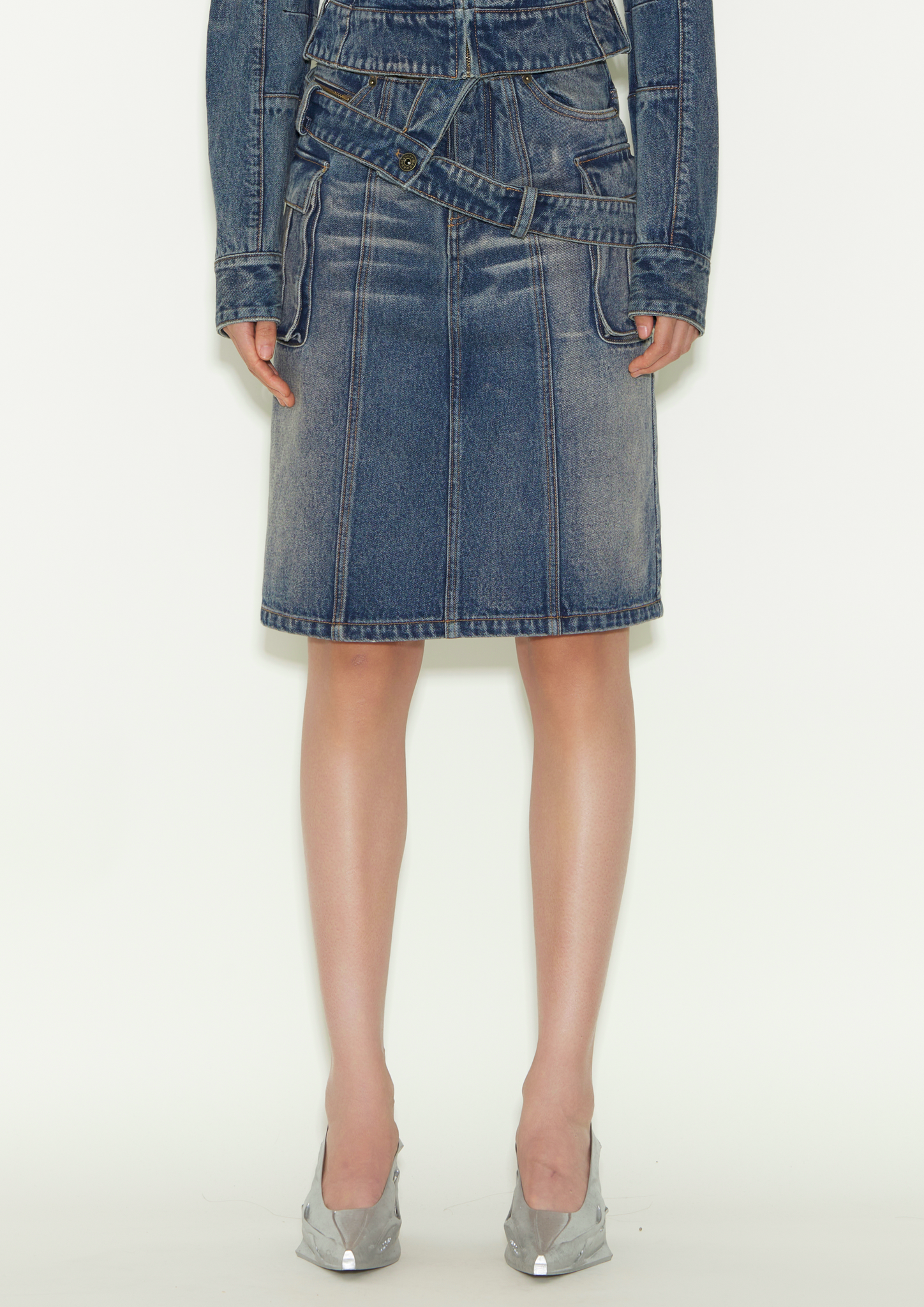 Blue washed denim skirt