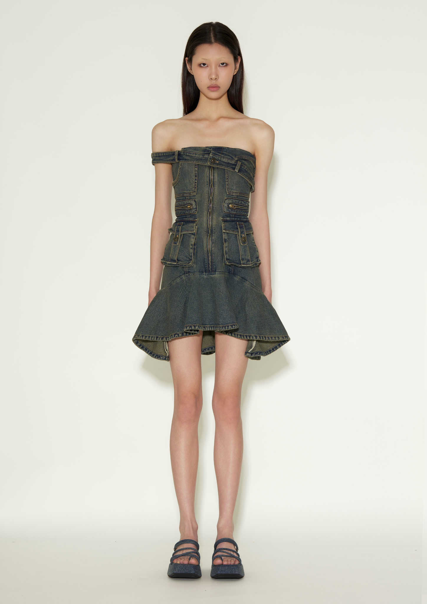 Blue dislocation cargo dress