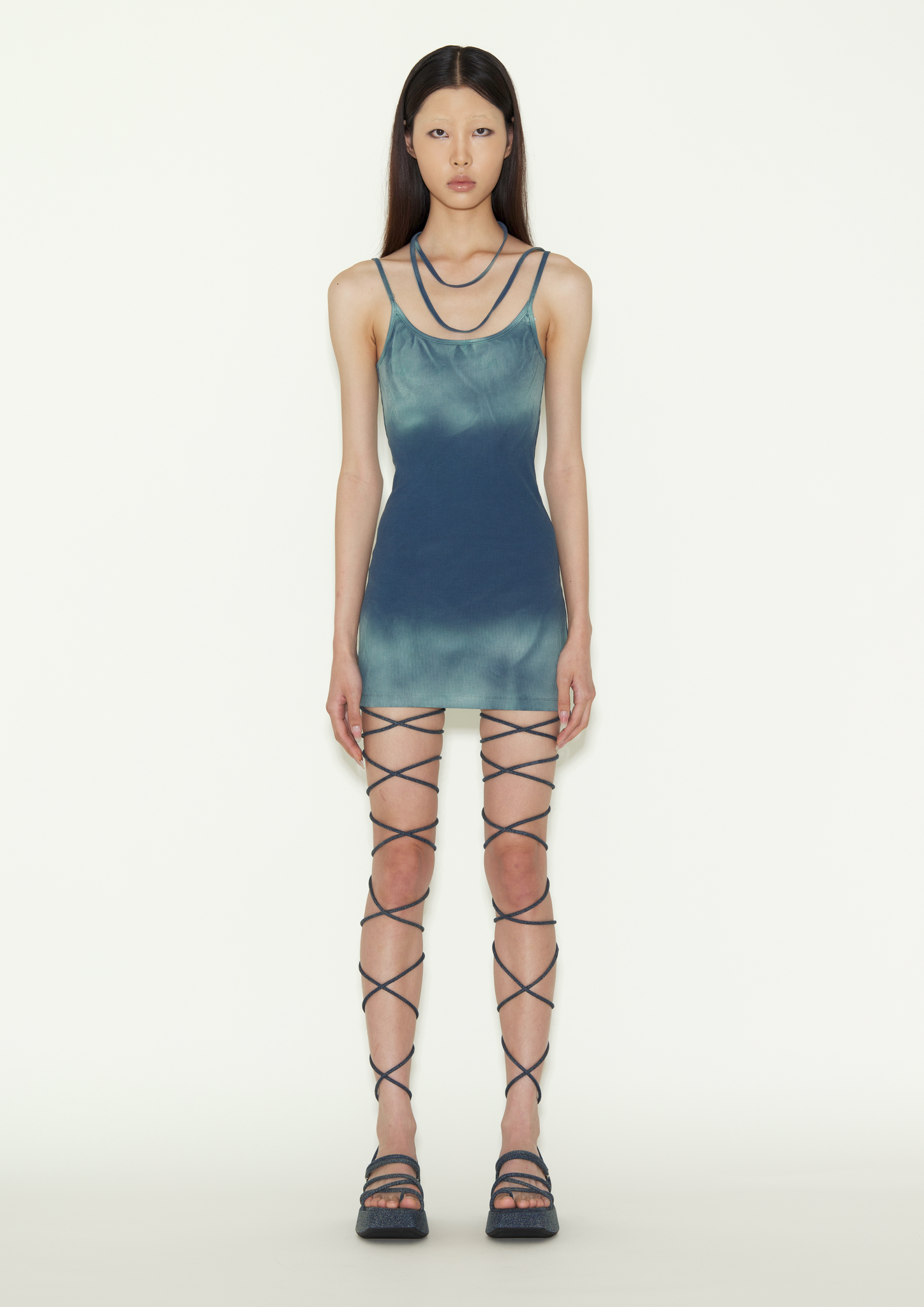 Blue washed asymmetric dress