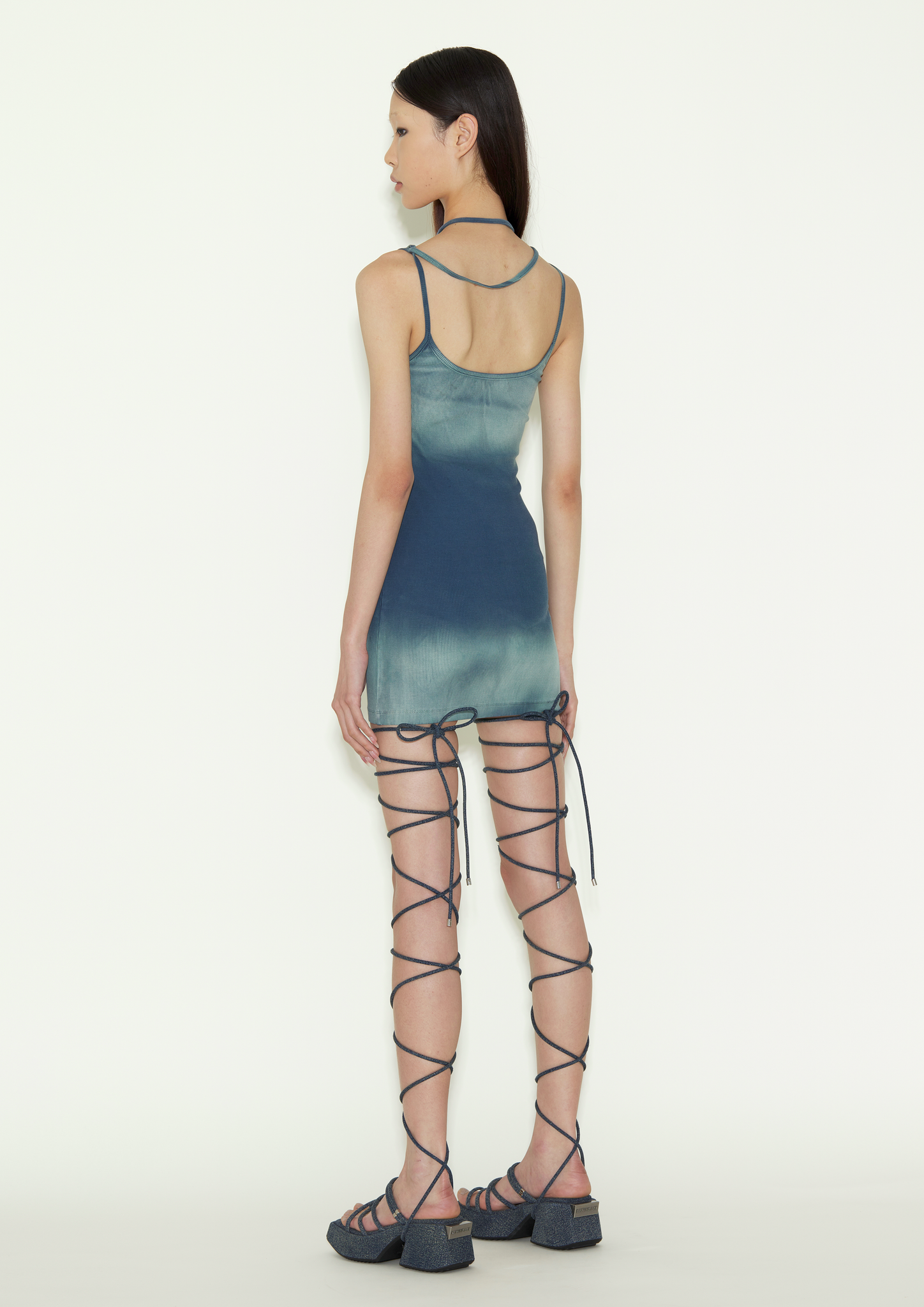 Blue washed asymmetric dress