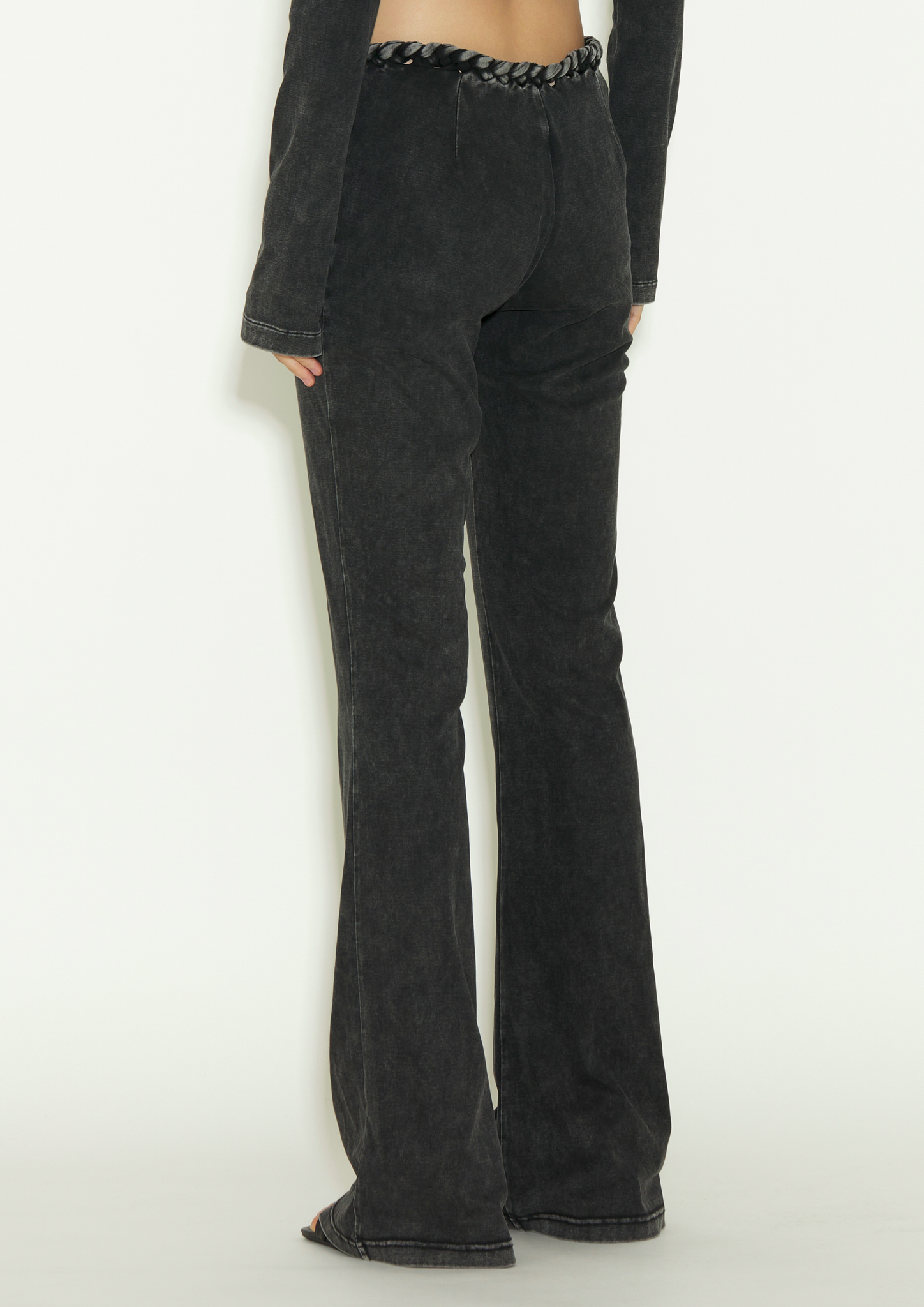 Black washed hair detail trousers
