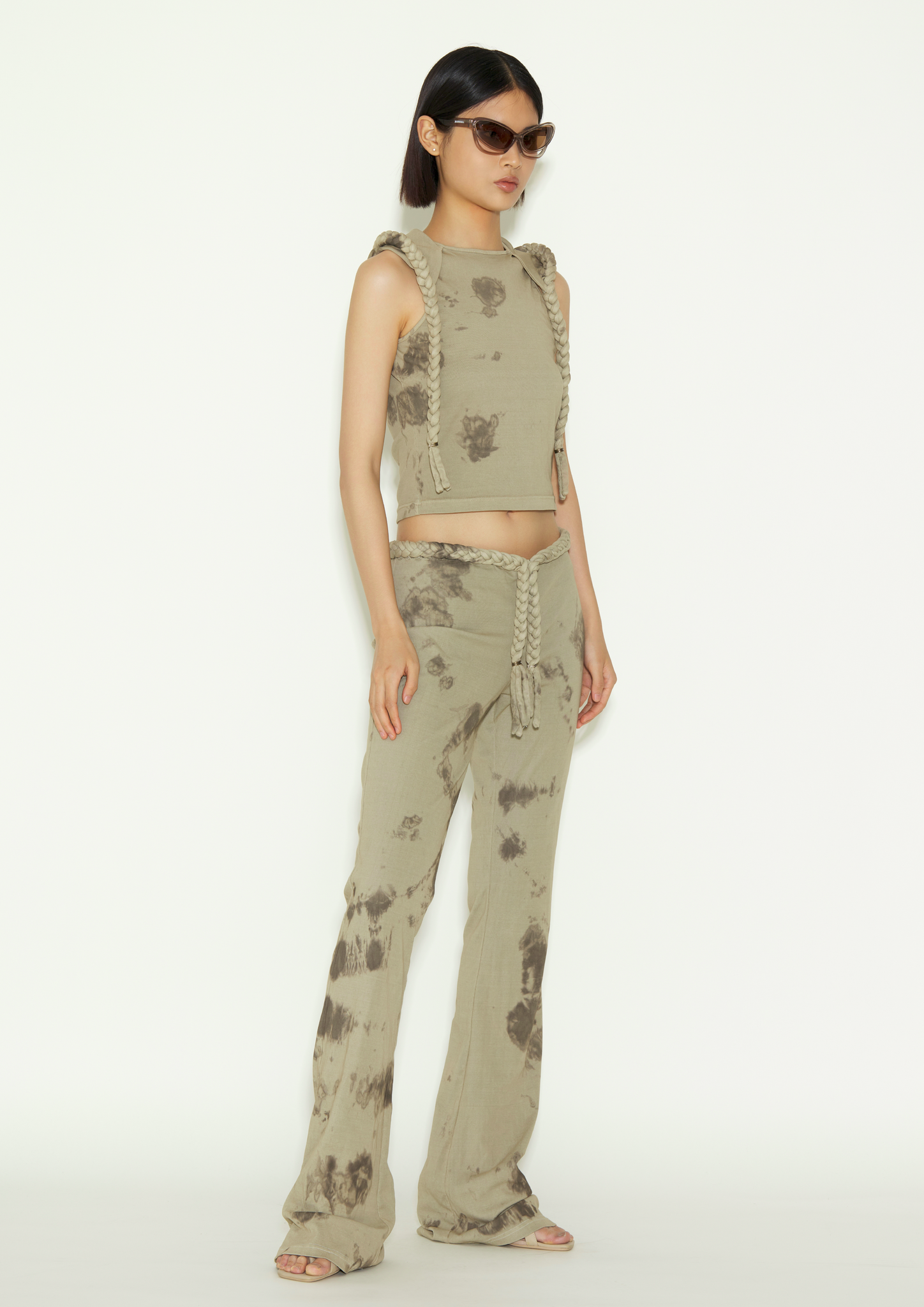 Brown washed hair detail trousers