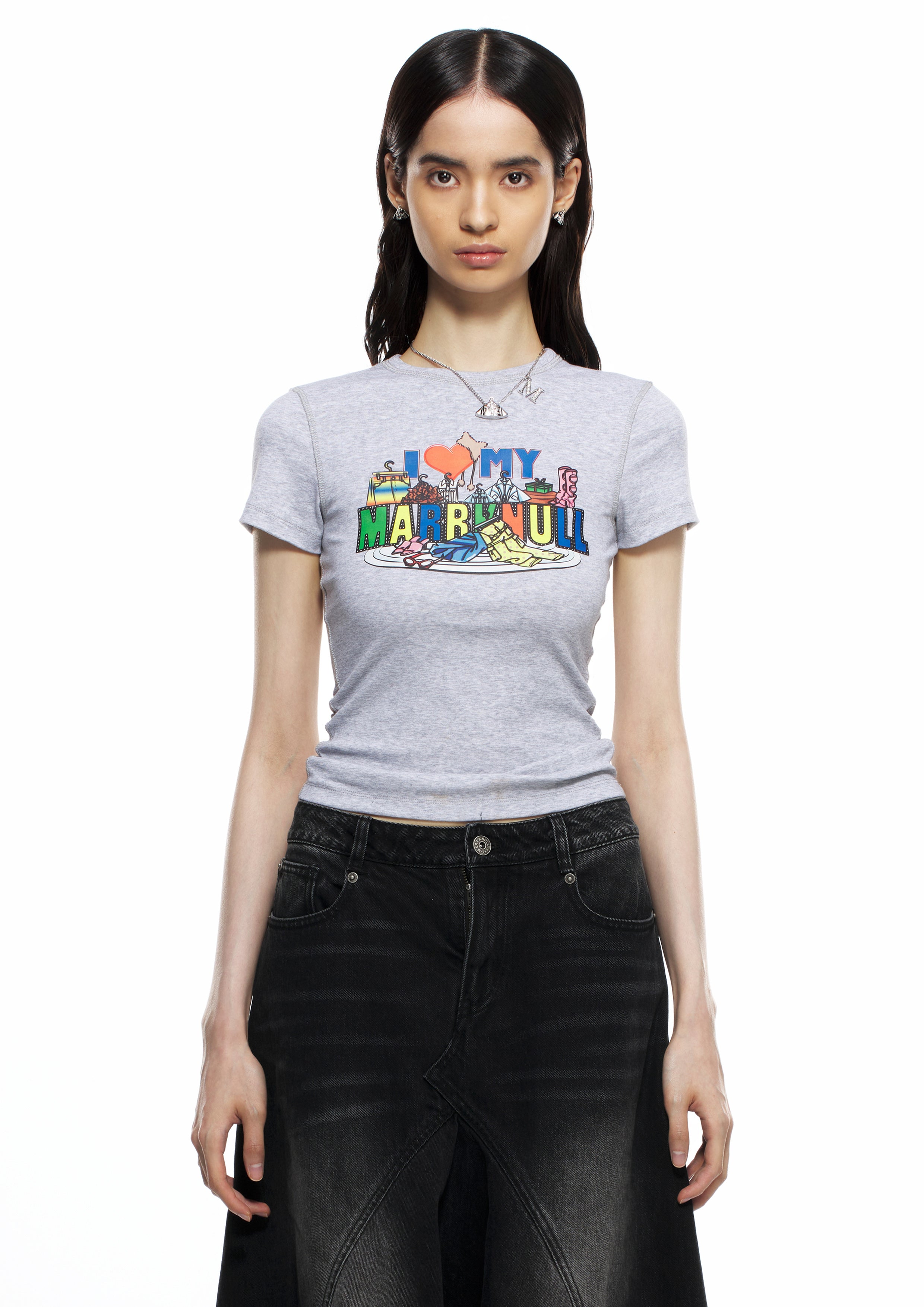 MARRKNULL Printed Grey T-Shirt