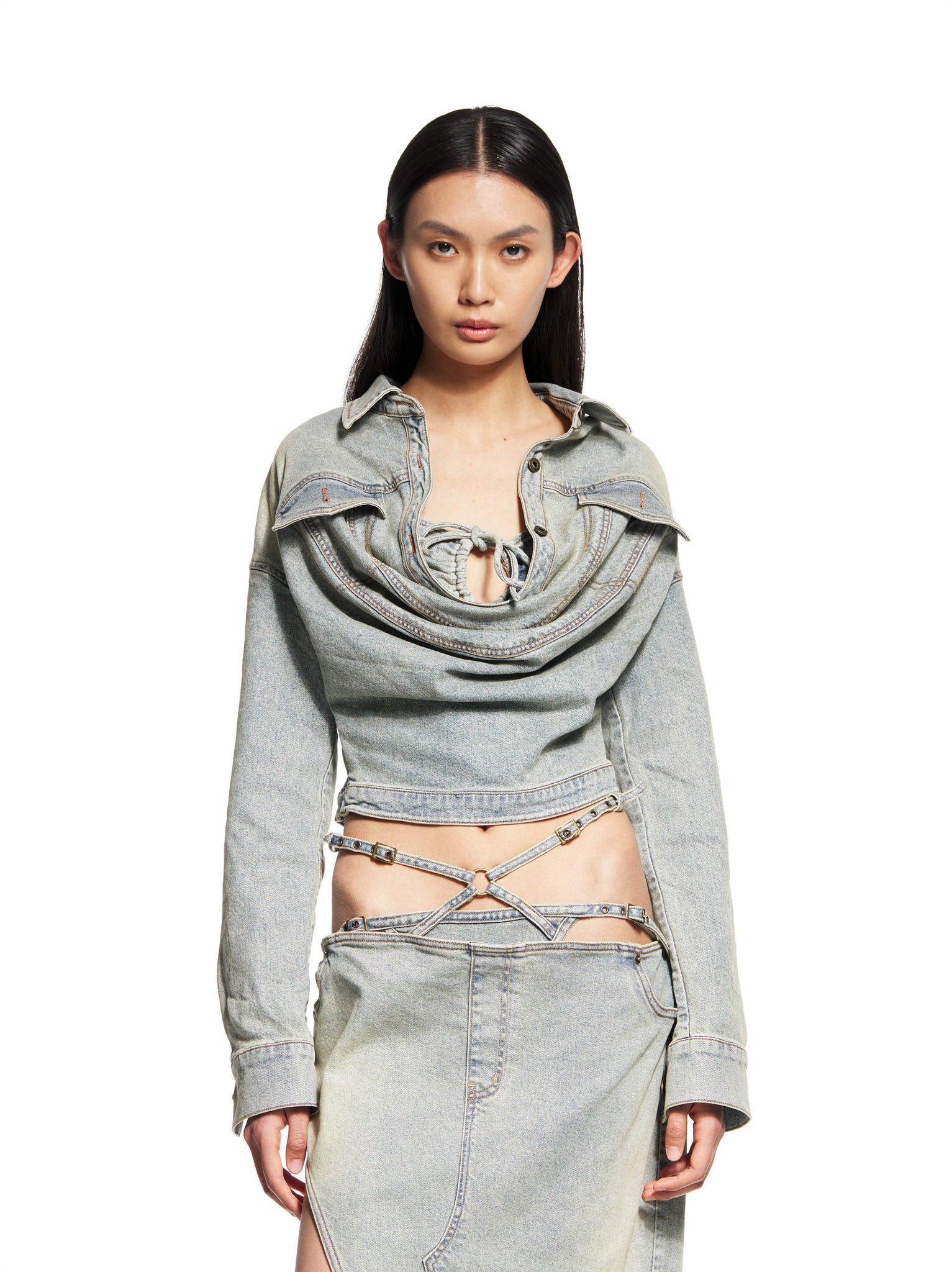 Swing Pleat Denim Shirt