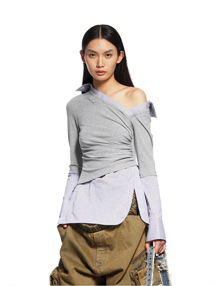 Faux Tow-Piece Spliced Shirt