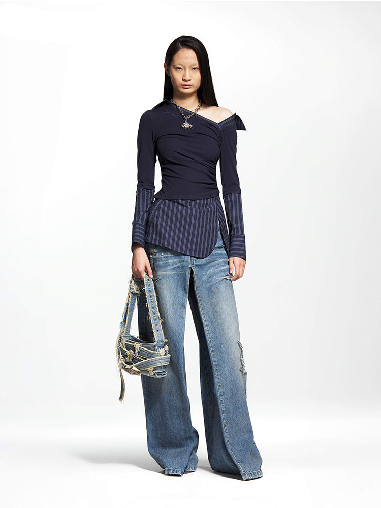 Faux Tow-Piece Spliced Shirt