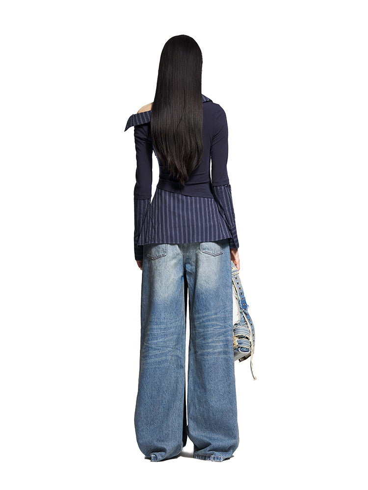 Faux Tow-Piece Spliced Shirt