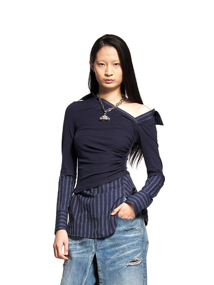 Faux Tow-Piece Spliced Shirt