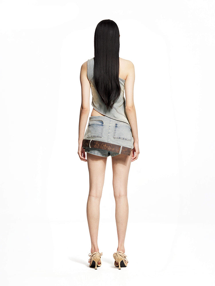 Asymmetric Denim Vest
