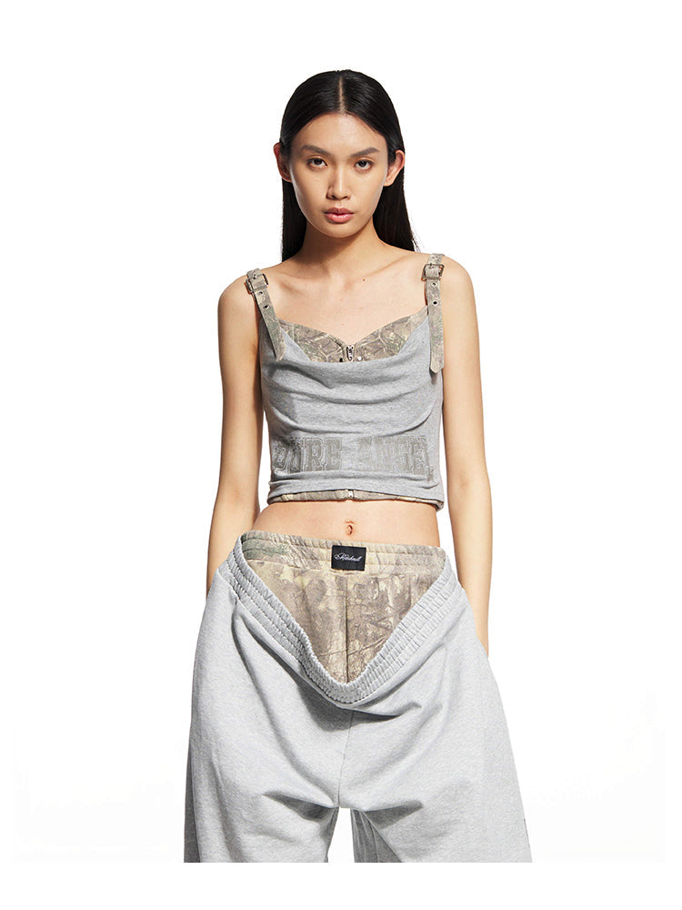 Grey Printed Pleated Corset
