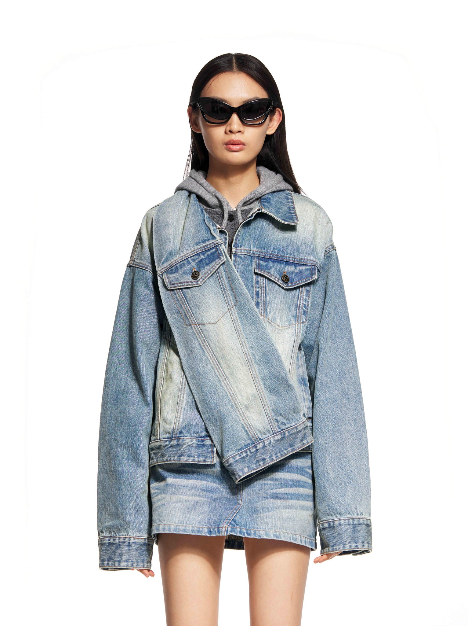 Dislocated Wrap-Around Denim Jacket