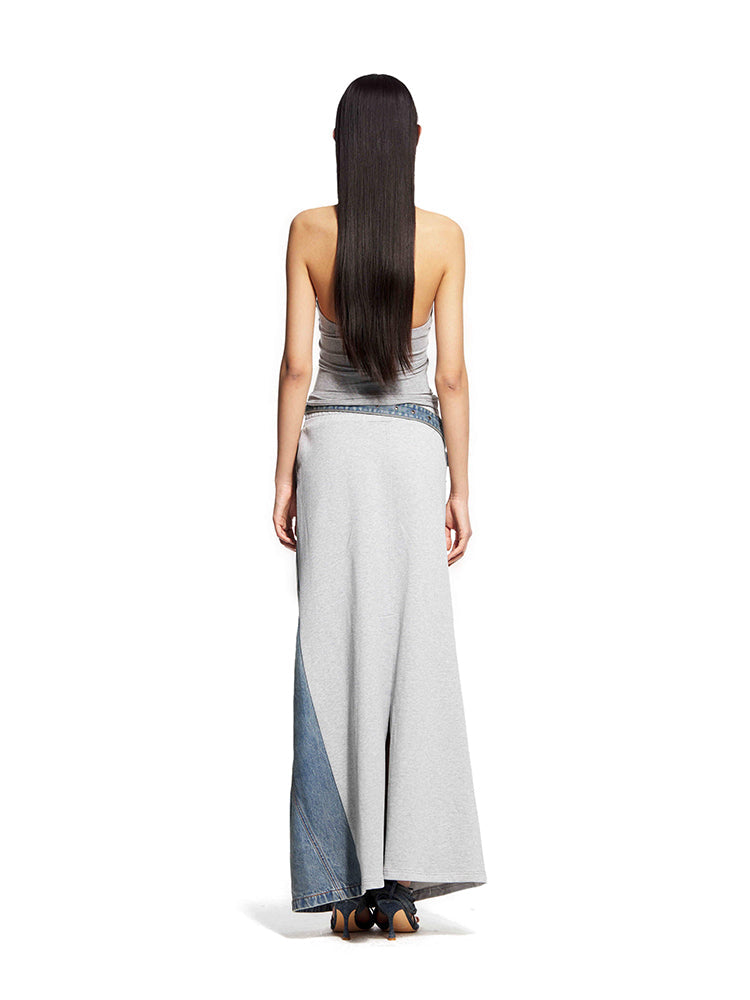 Dislocated Denim Maxi Skirt