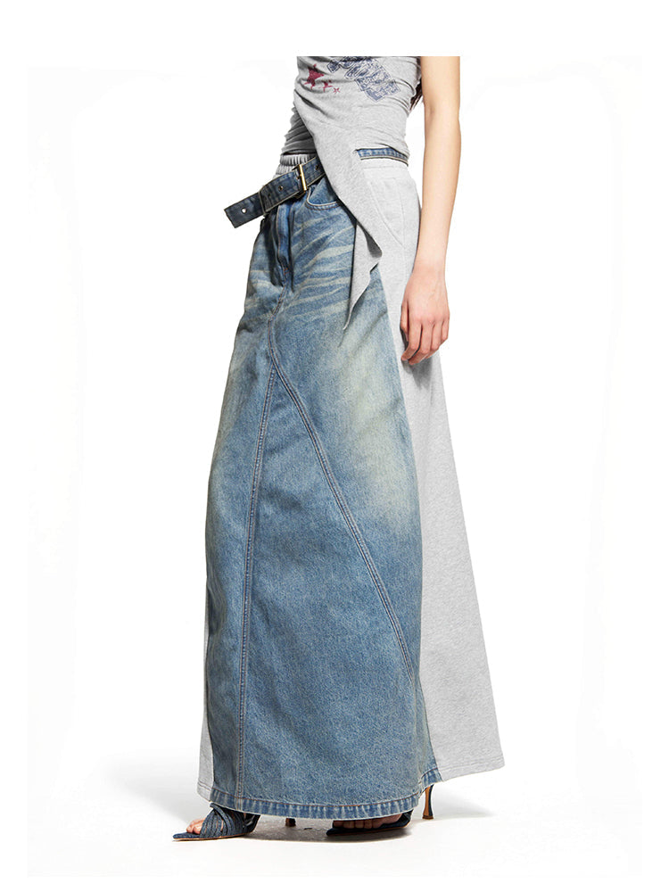 Dislocated Denim Maxi Skirt