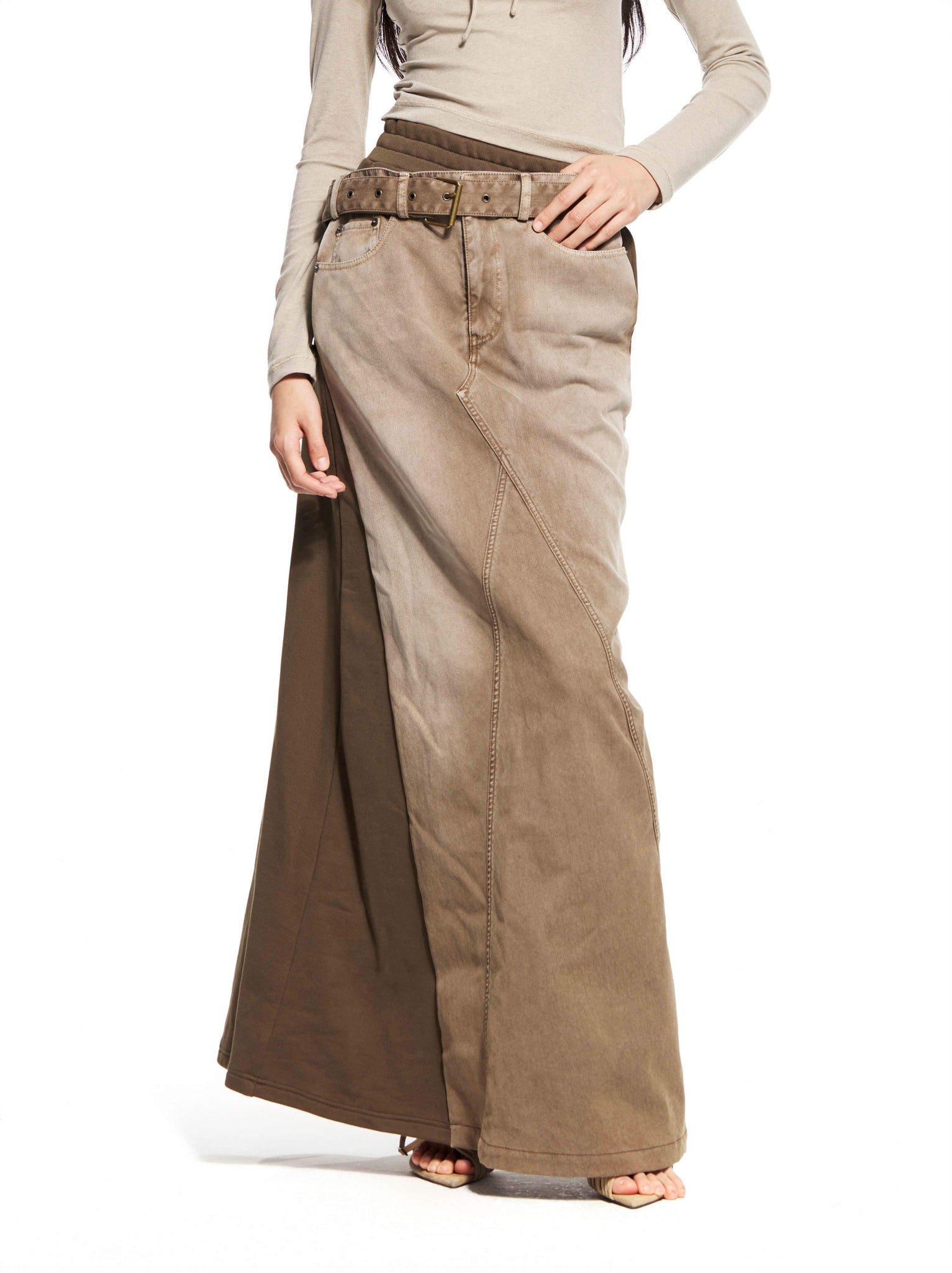 Dislocated Denim Maxi Skirt