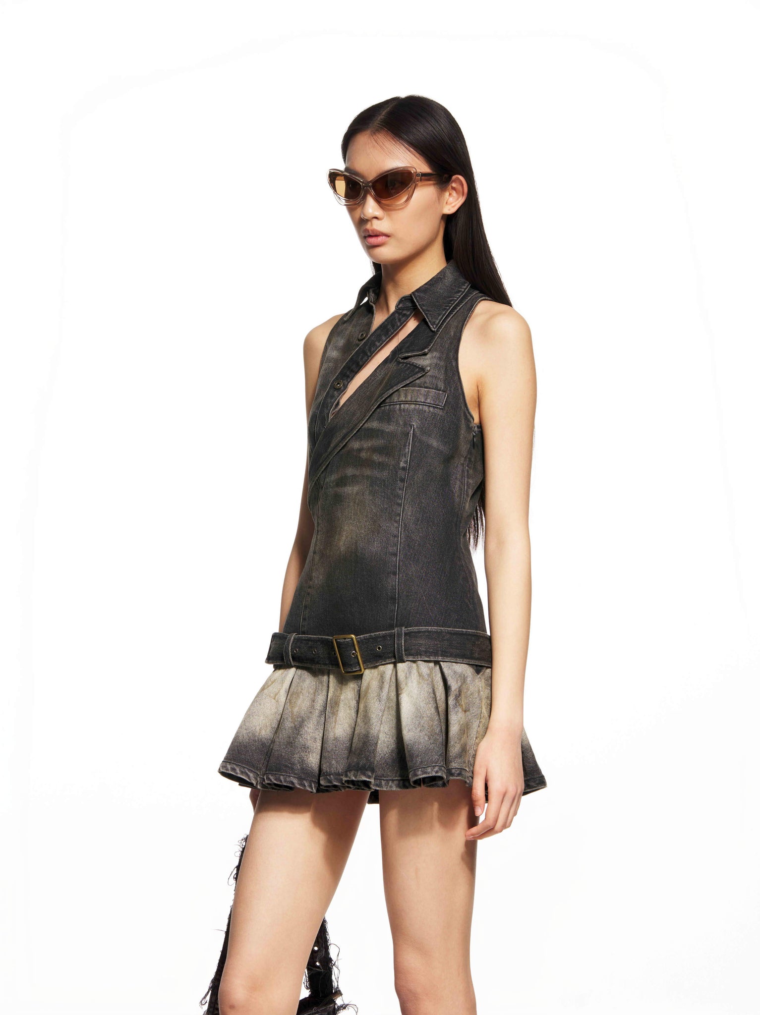 Dislocated Halterneck Denim Dress