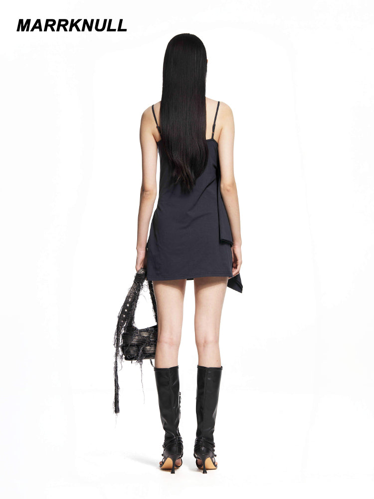 Black Dislocated Printed Slip Dress