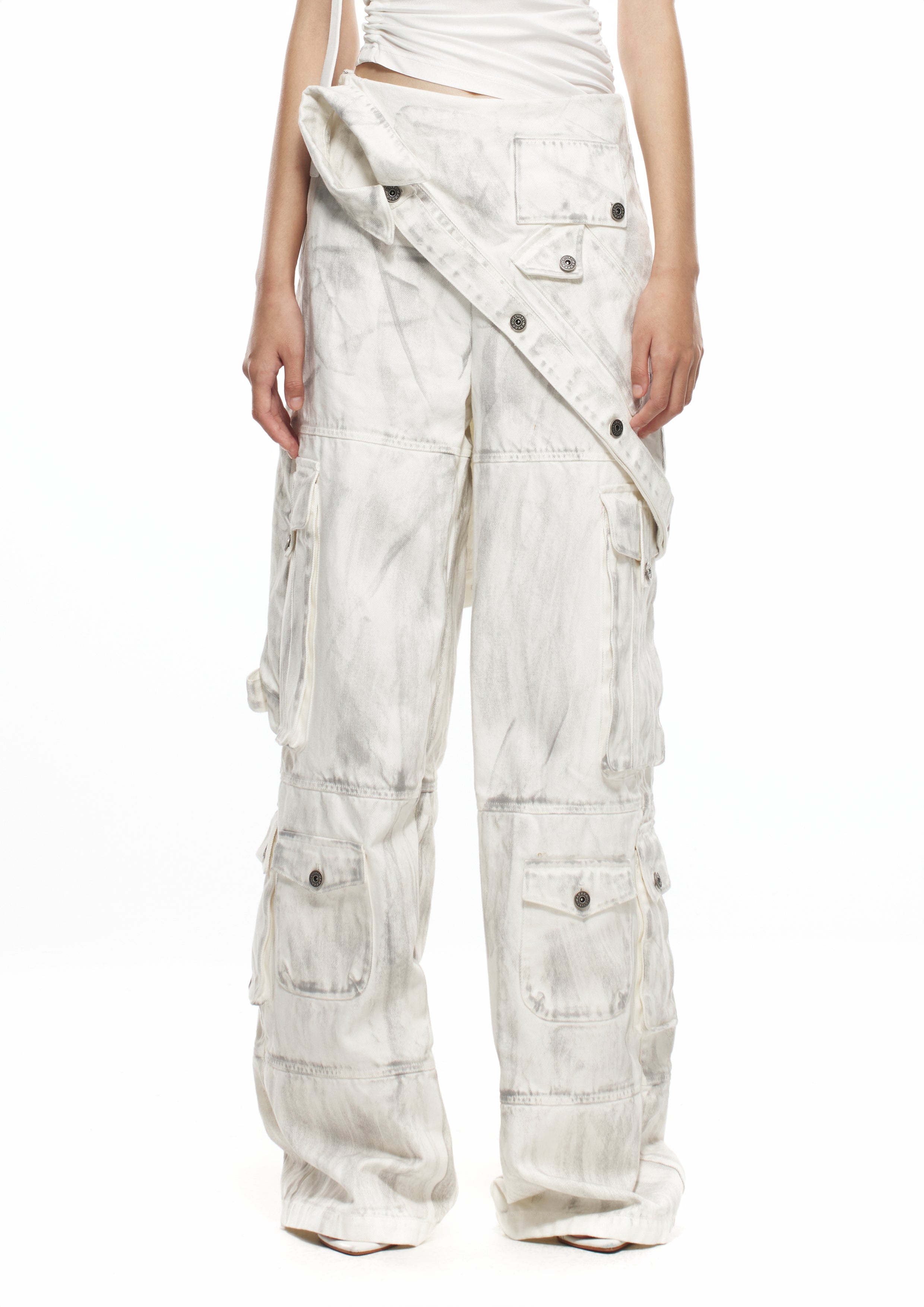 White Dislocation Layered Cargo Pants – MARRKNULL White Dislocation Layered Cargo Pants – MARRKNULL