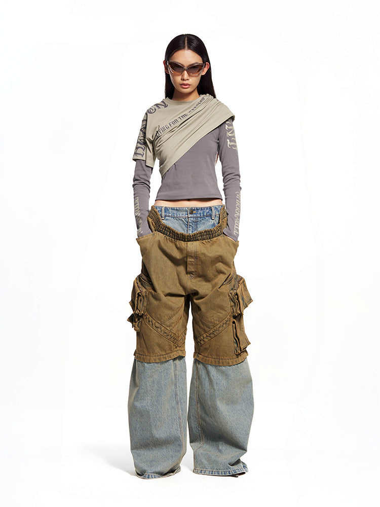 Black Double Waist Two-Piece Jeans
