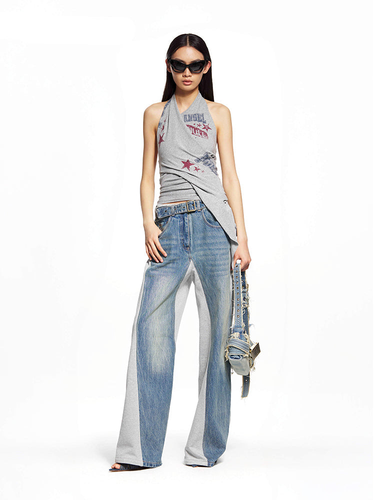 Blue Dislocation Patchwork Pants