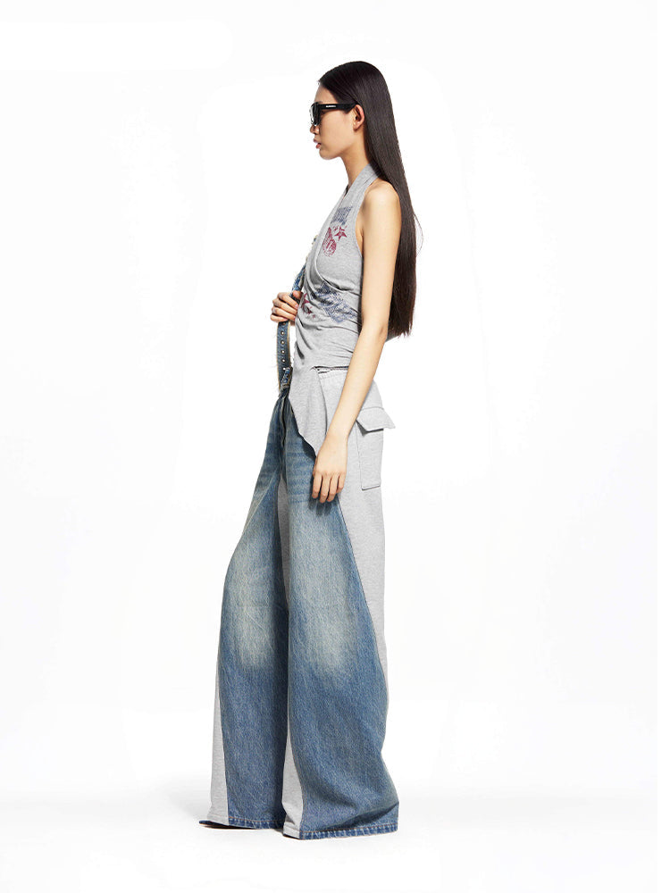Blue Dislocation Patchwork Pants