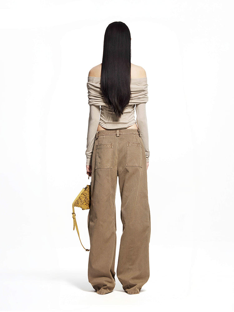 Brown Structured Leg Pants