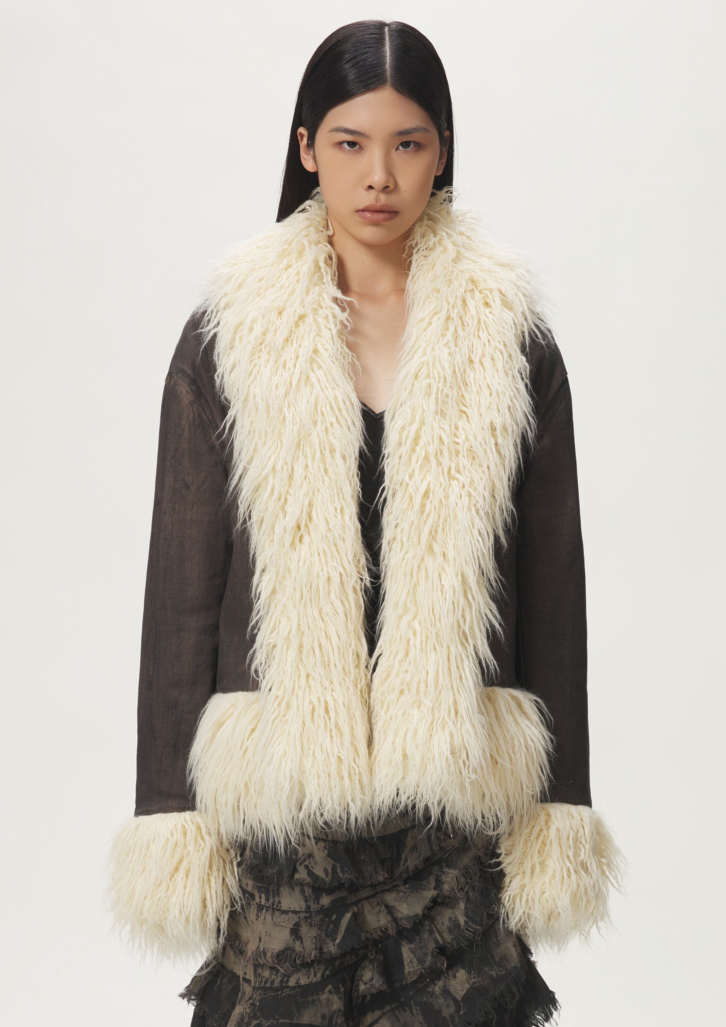 Brown  Scarf Shearling Jacket