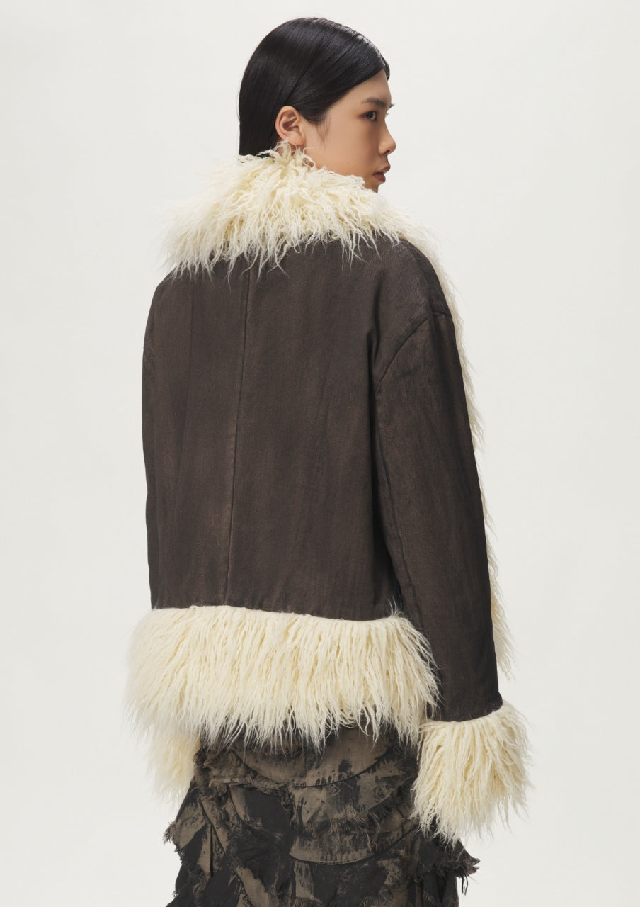 Brown  Scarf Shearling Jacket