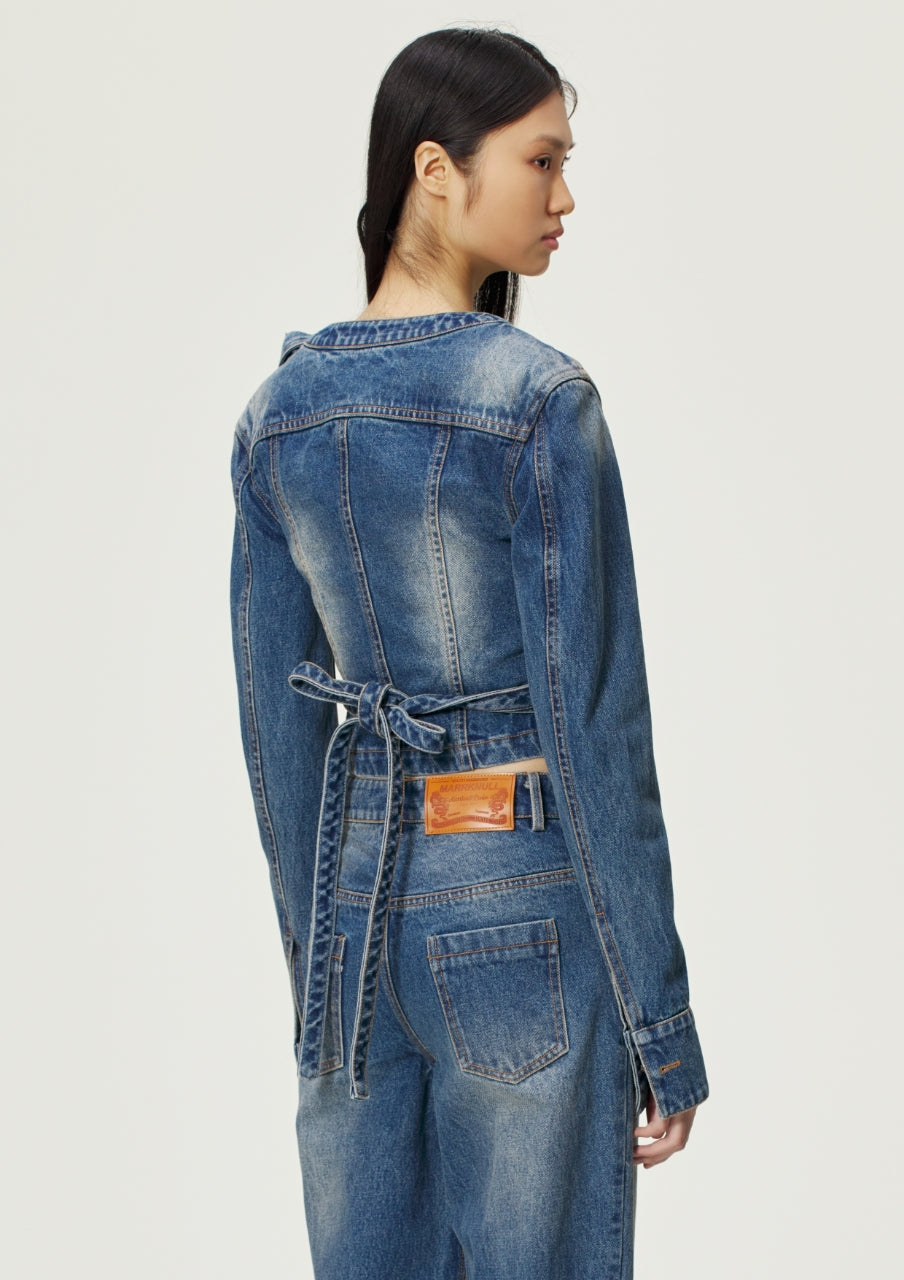 Blue Asymmetric Denim Jacket