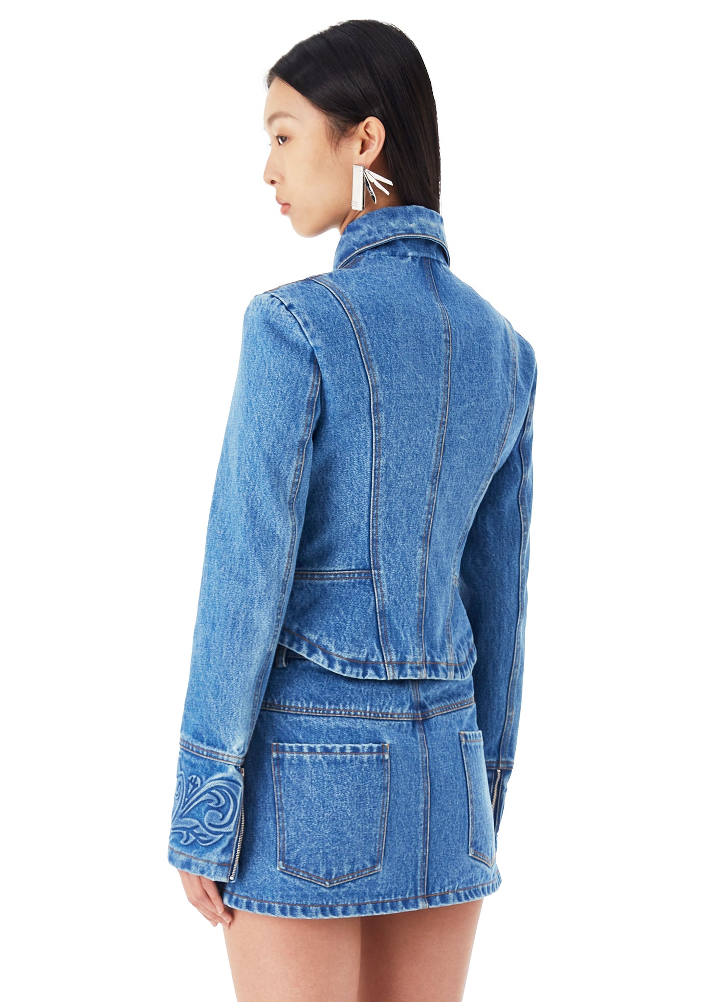 Blue Heart Emboss Denim Jacket