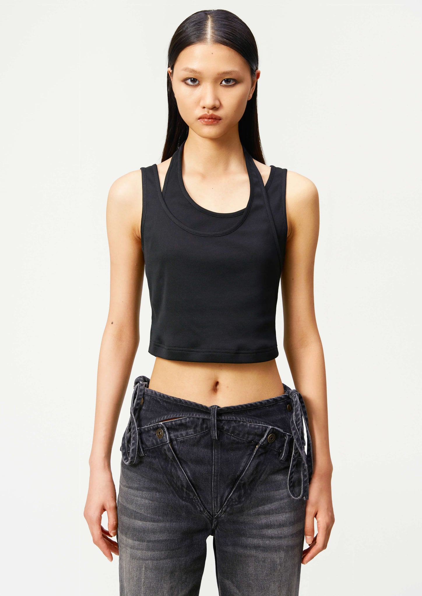 Black staggered tank top